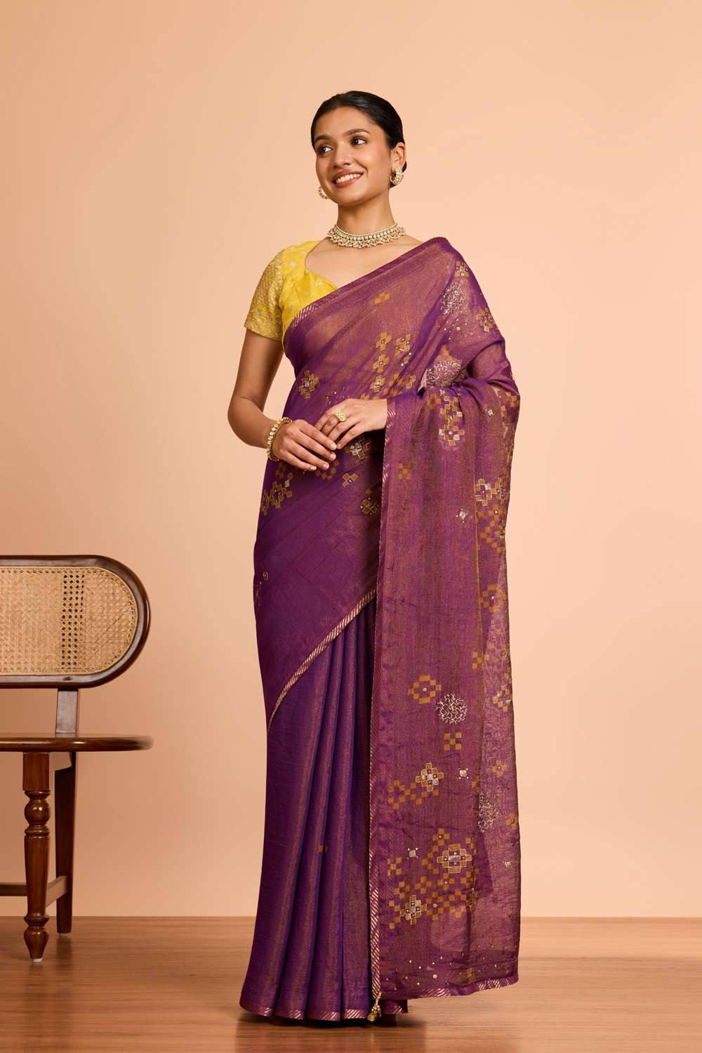 Purple  Pure Tissue Cotton Printed Embroidery Saree image number null