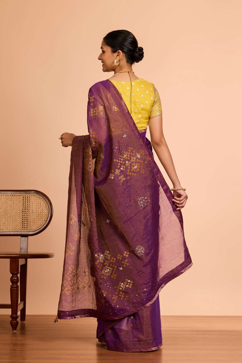 Purple  Pure Tissue Cotton Printed Embroidery Saree image number null