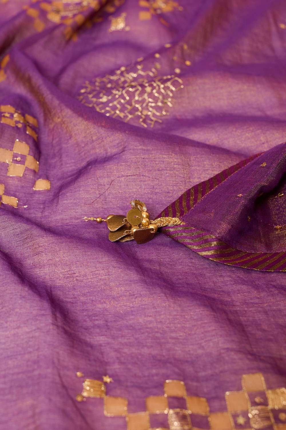 Purple  Pure Tissue Cotton Printed Embroidery Saree image number null
