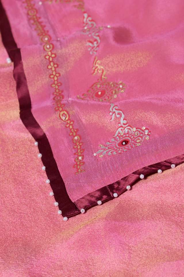 Light Pink Viscose Tissue Printed Embroidery Saree thumbnail image number null
