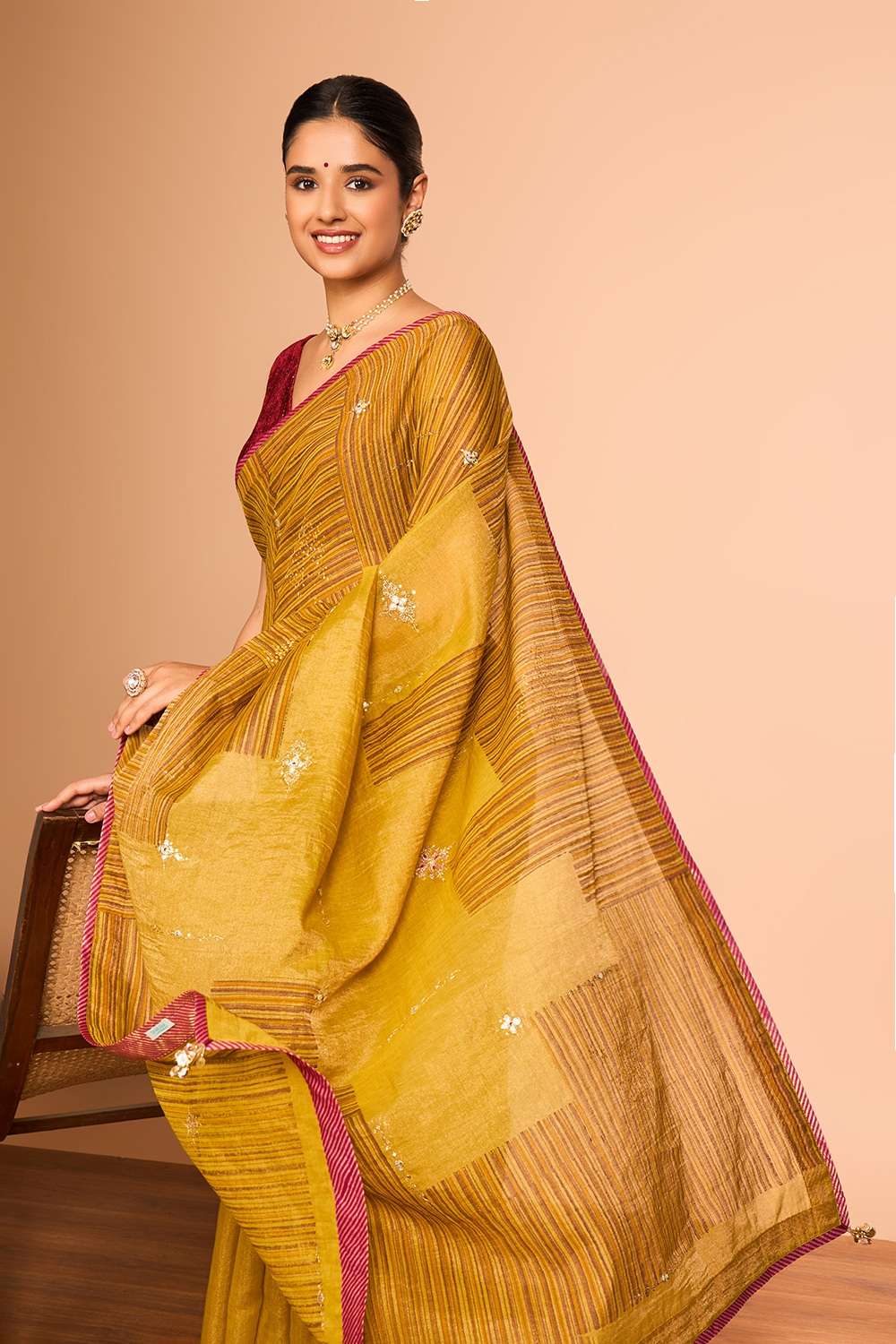 Yellow Pure Tissue Cotton Printed Embroidered Saree image number null