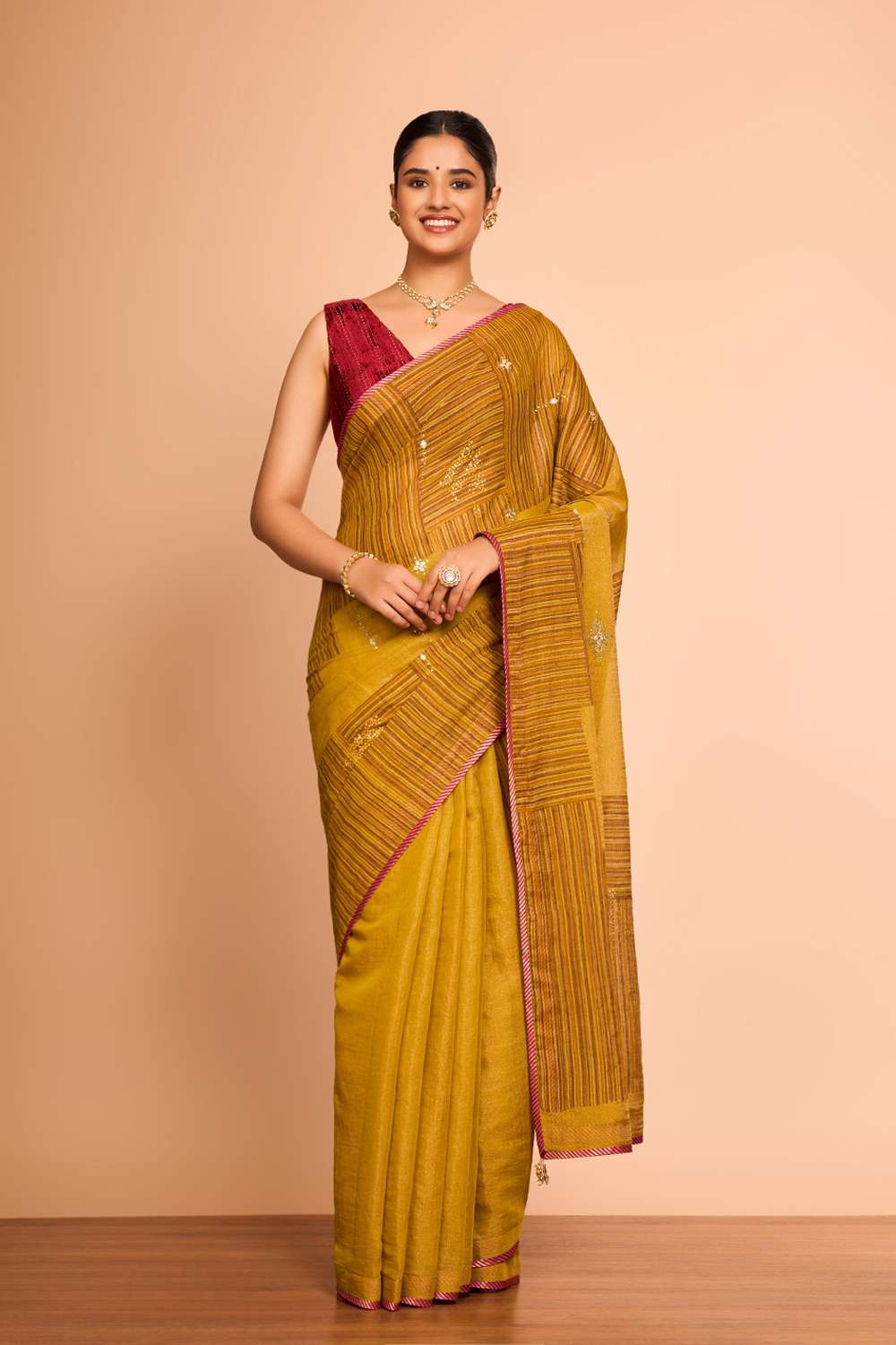 Yellow Pure Tissue Cotton Printed Embroidered Saree image number null