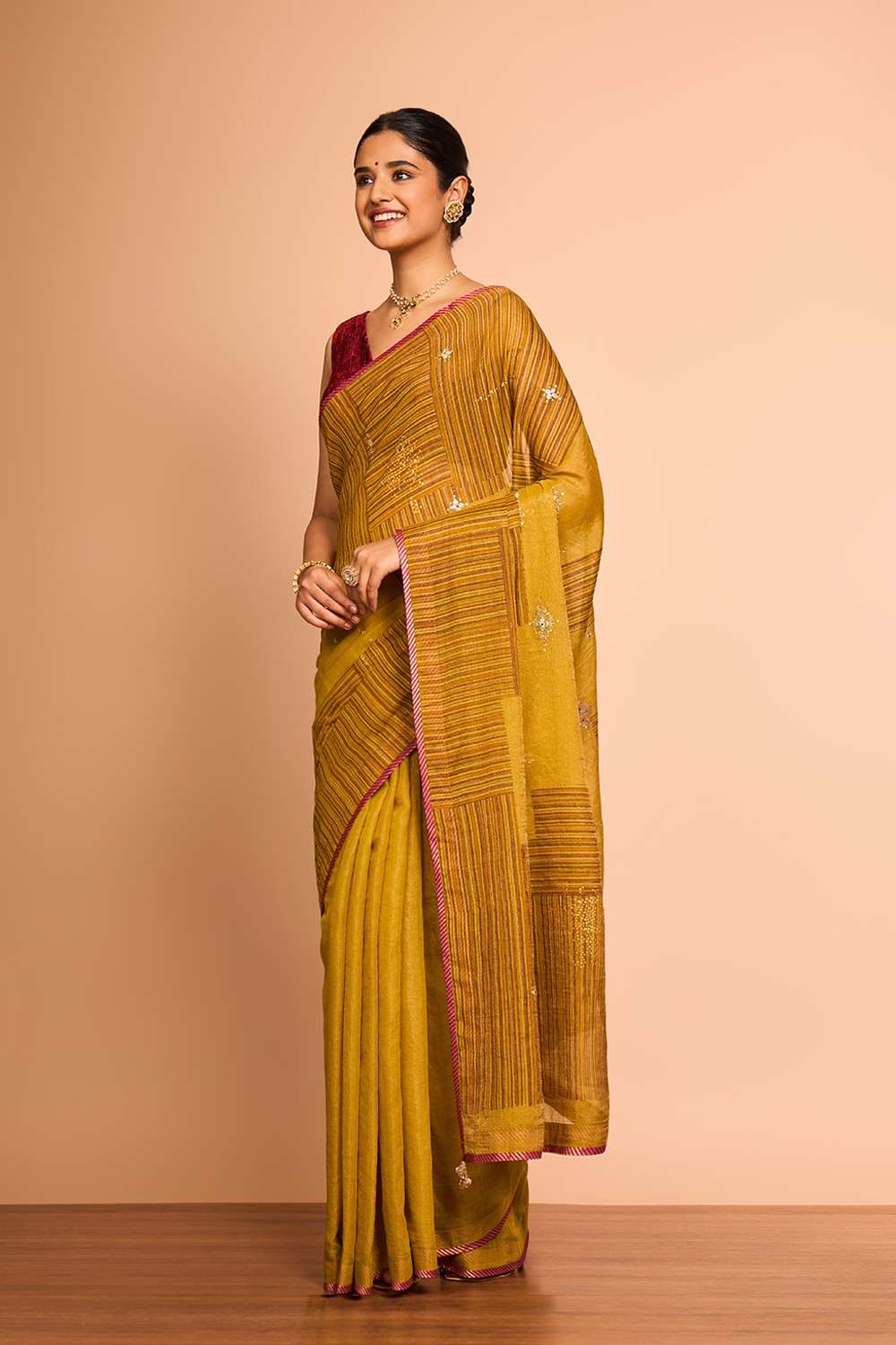 Yellow Pure Tissue Cotton Printed Embroidered Saree image number null