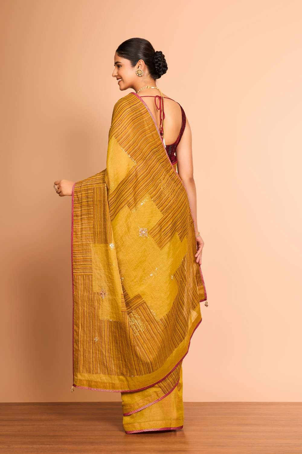 Yellow Pure Tissue Cotton Printed Embroidered Saree image number null