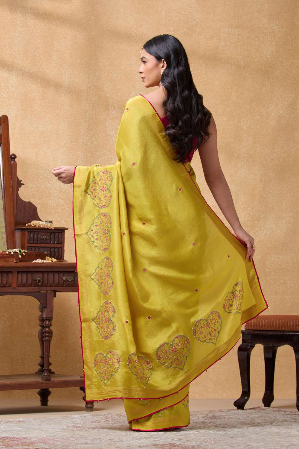 Yellow Viscose Tissue Printed Embroidery Saree image number null