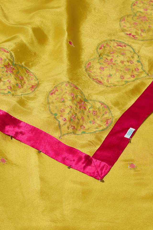 Yellow Viscose Tissue Printed Embroidery Saree thumbnail image number null
