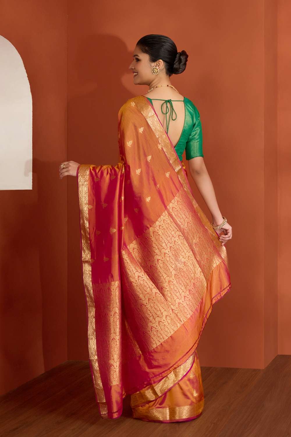 Orange Silk Viscose Cutwork Banaras Inspired Design Saree image number null