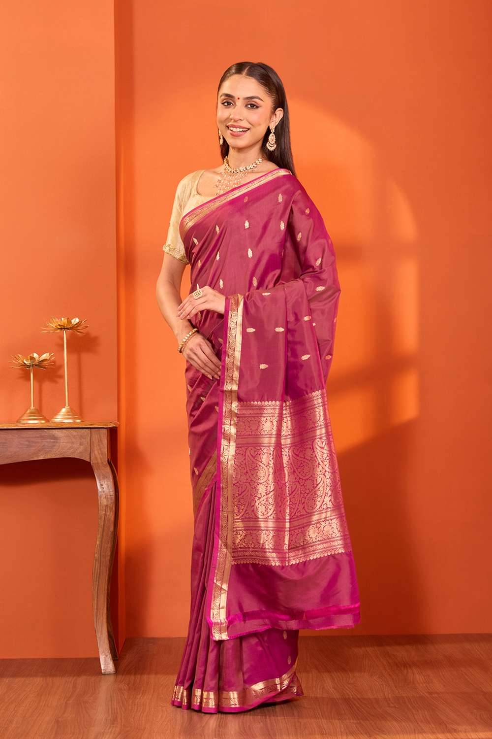 Purple Silk Viscose Cutwork Banarasi Saree image number null