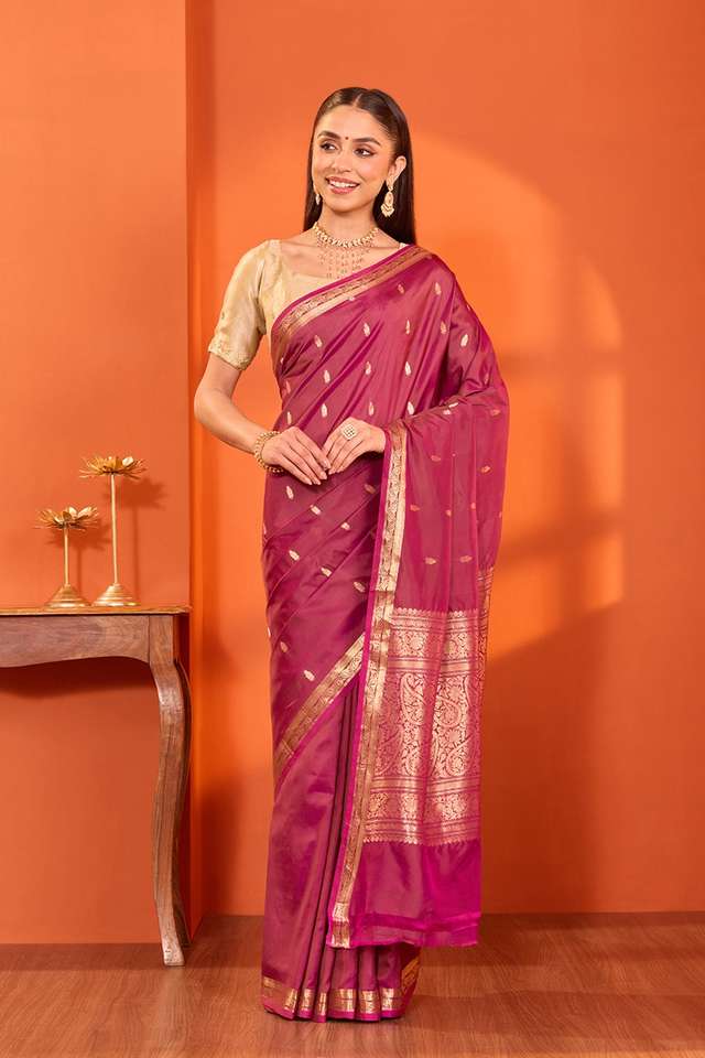 Purple Silk Viscose Cutwork Banarasi Saree thumbnail image number null