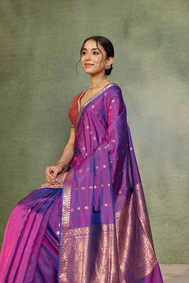 Purple Silk Viscose Cutwork Banarasi Inspired Design Saree image number
