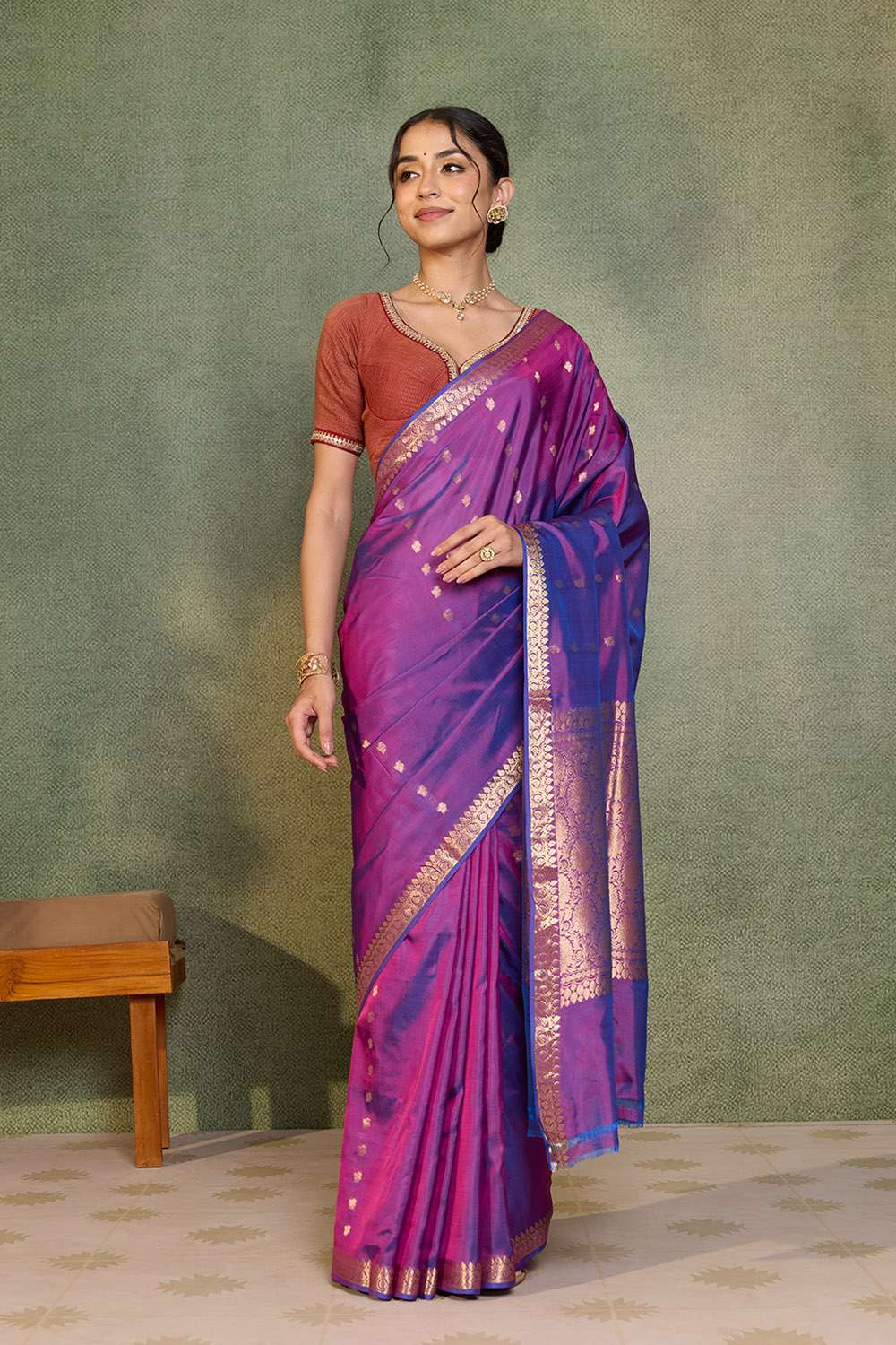 Purple Silk Viscose Cutwork Banarasi Inspired Design Saree image number null