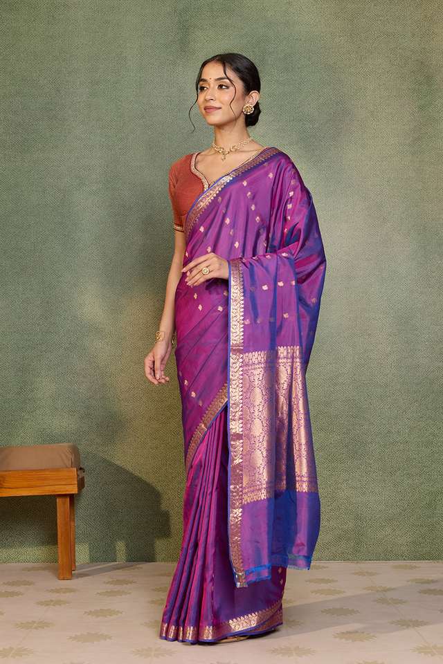 Purple Silk Viscose Cutwork Banarasi Inspired Design Saree thumbnail image number null