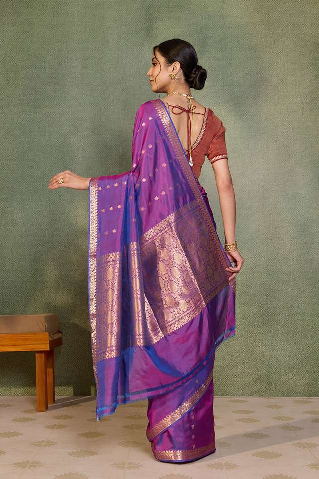 Purple Silk Viscose Cutwork Banarasi Inspired Design Saree thumbnail image number null
