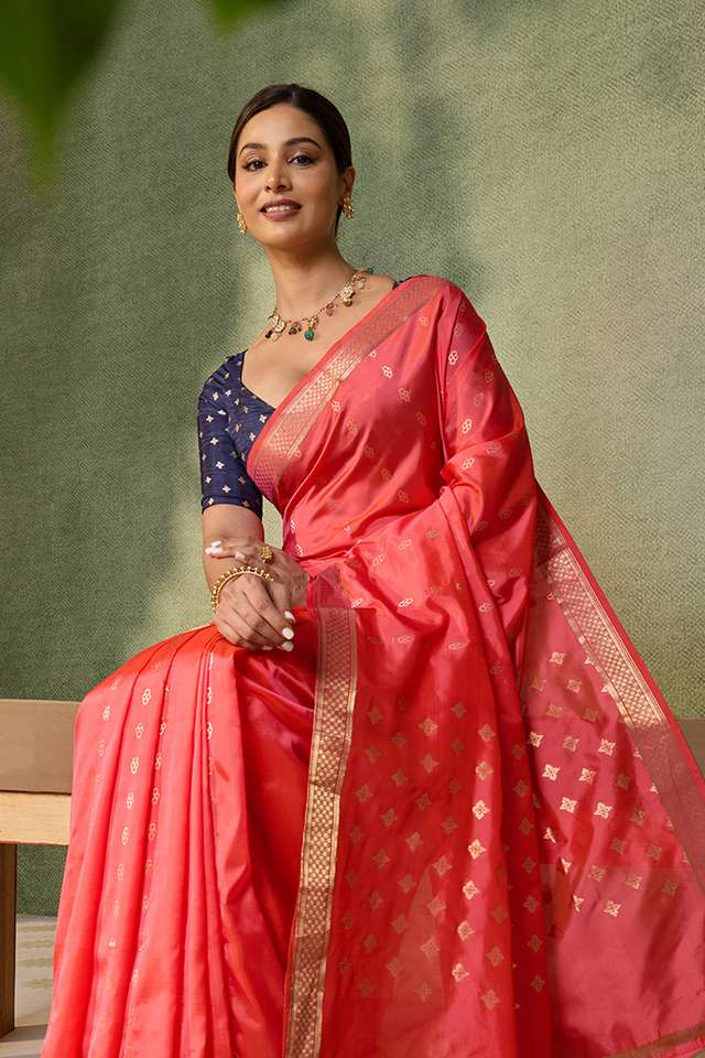Pink Silk Viscose Cutwork Banaras  Saree image number