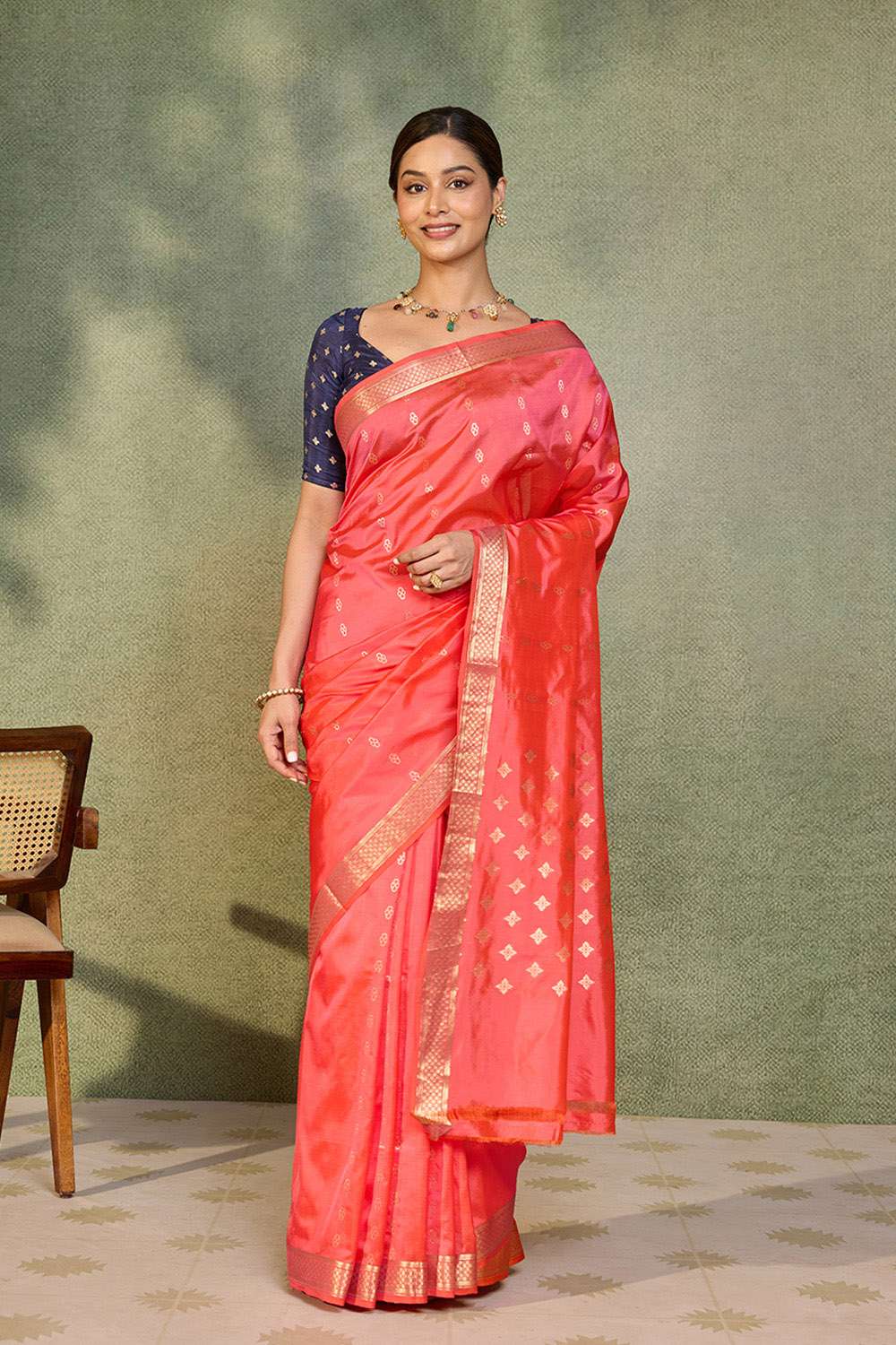 Pink Silk Viscose Cutwork Banaras  Saree image number null