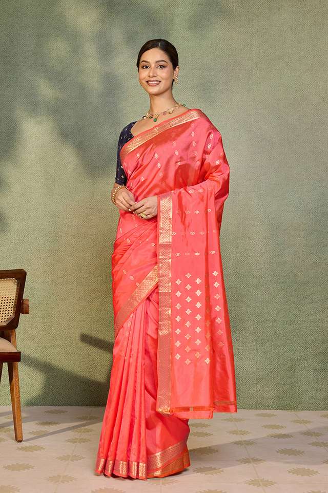 Pink Silk Viscose Cutwork Banaras  Saree thumbnail image number null