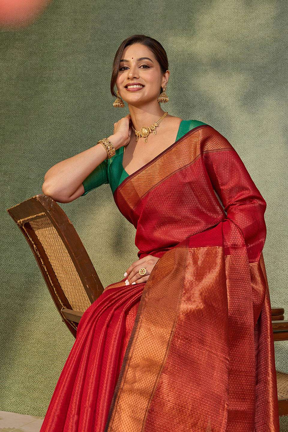 Red Brocade Pure Silk Cotton Maheshwari Saree