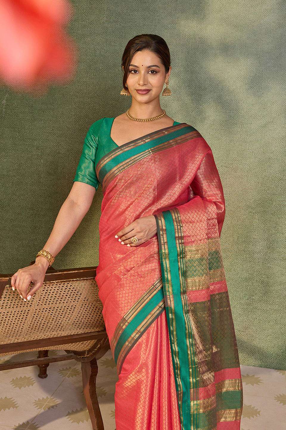 Pink Brocade Pure Silk Cotton Maheshwari Saree