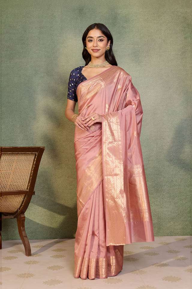 Light Pink Banarasi Inspired Design Silk Viscose Kadwa Saree thumbnail image number null