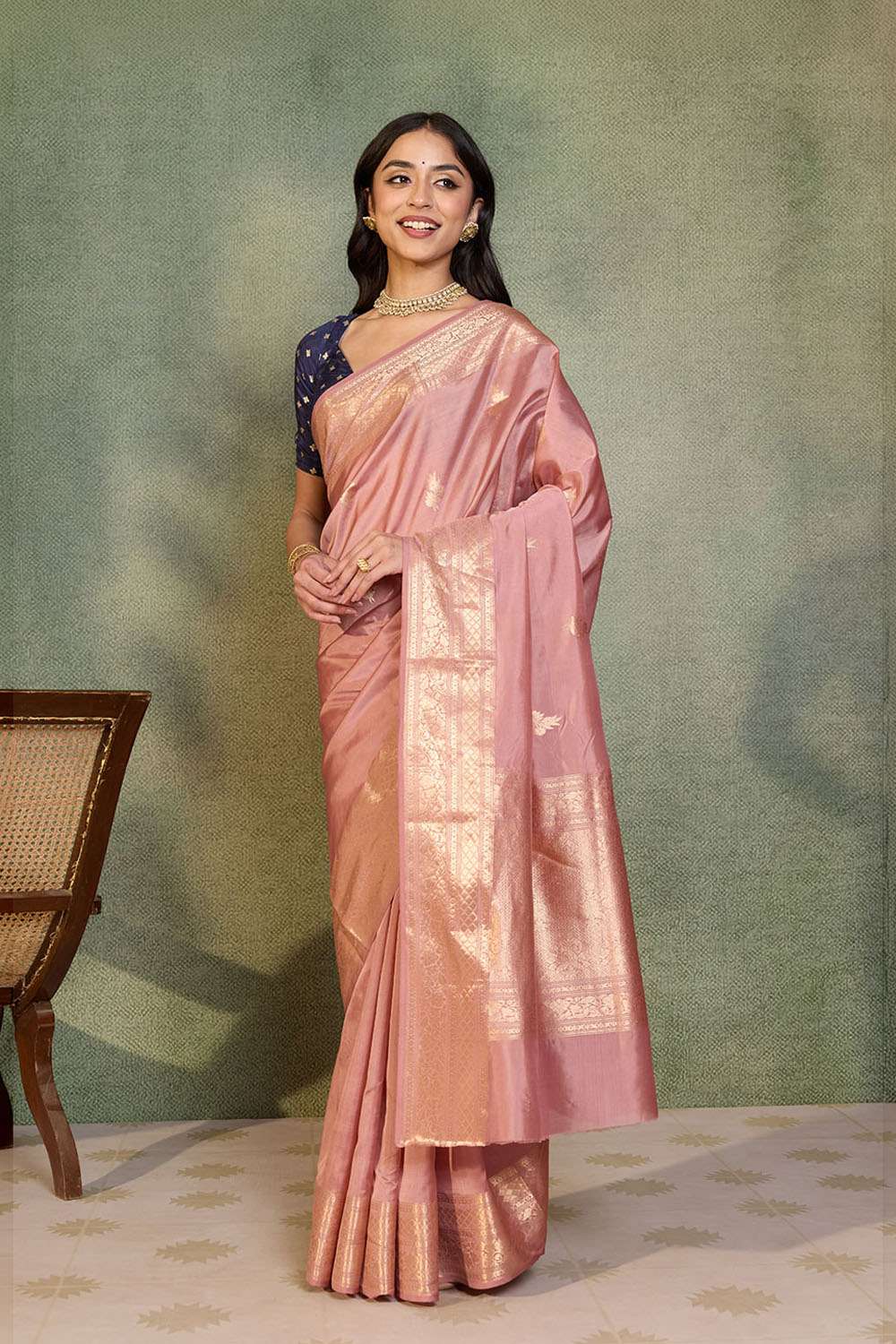 Light Pink Banarasi Inspired Design Silk Viscose Kadwa Saree image number null