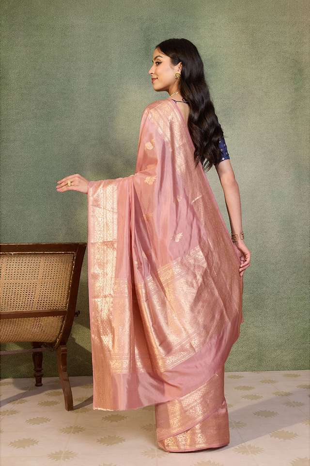 Light Pink Banarasi Inspired Design Silk Viscose Kadwa Saree thumbnail image number null