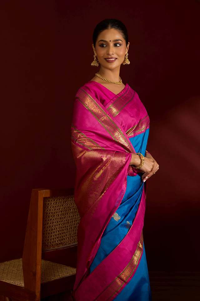 Blue Pure Silk Woven Kanjivaram Saree image number