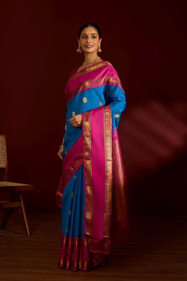 Blue Pure Silk Woven Kanjivaram Saree thumbnail image number null