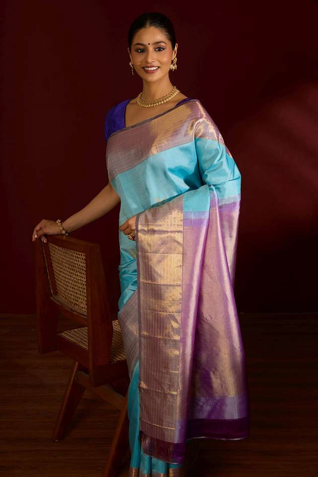 Light Blue Pure Silk Woven Kanjivaram Saree image number