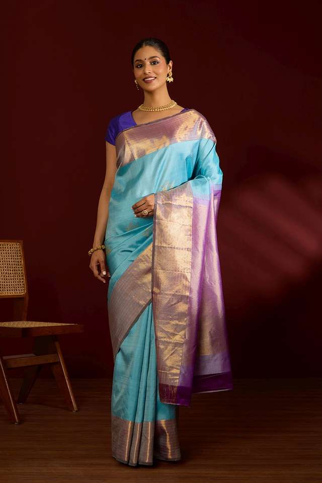 Light Blue Pure Silk Woven Kanjivaram Saree thumbnail image number null