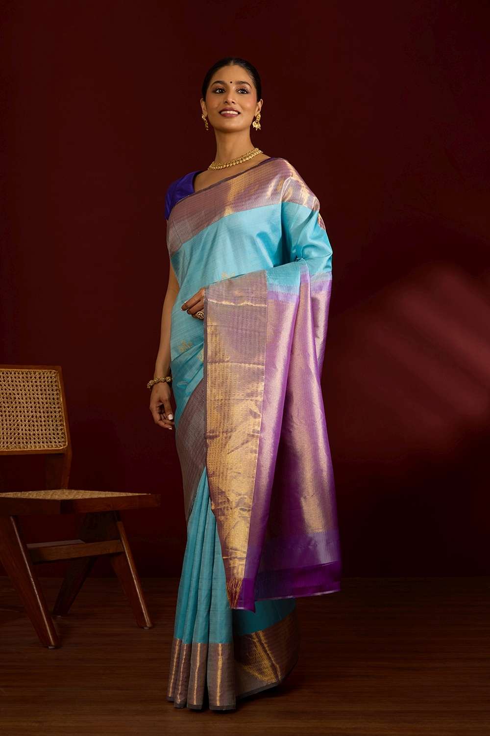 Light Blue Pure Silk Woven Kanjivaram Saree image number null