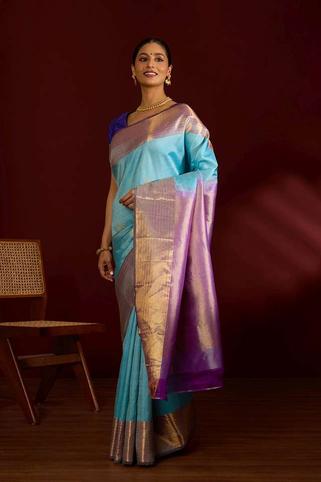 Light Blue Pure Silk Woven Kanjivaram Saree thumbnail image number null