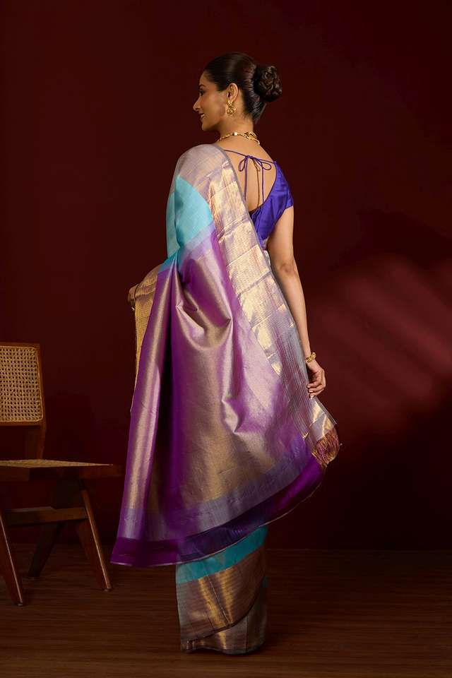 Light Blue Pure Silk Woven Kanjivaram Saree thumbnail image number null