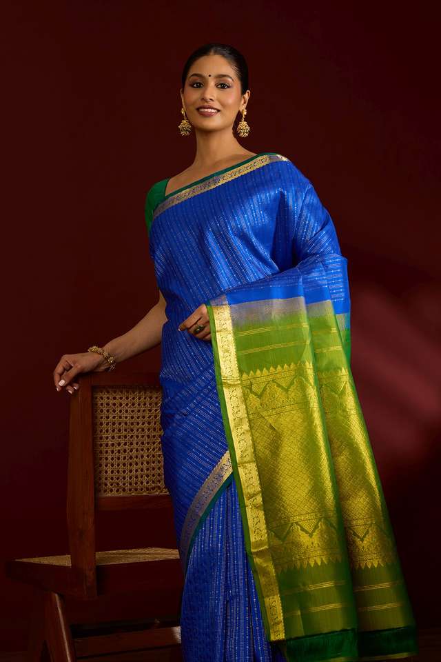 Blue Pure Silk Woven Kanjivaram Saree image number