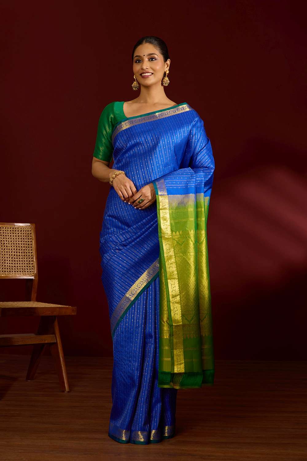 Blue Pure Silk Woven Kanjivaram Saree image number null