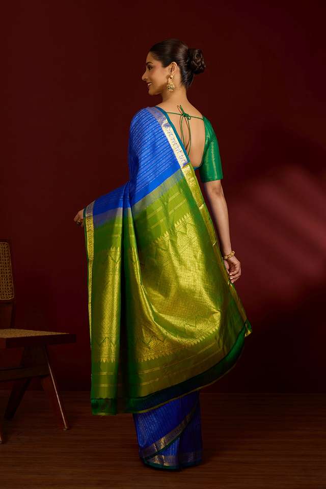 Blue Pure Silk Woven Kanjivaram Saree thumbnail image number null