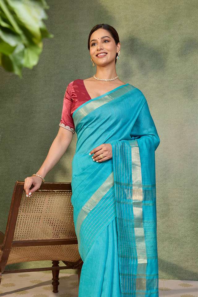 Light Blue Bhagalpur Woven Pure Silk Saree image number