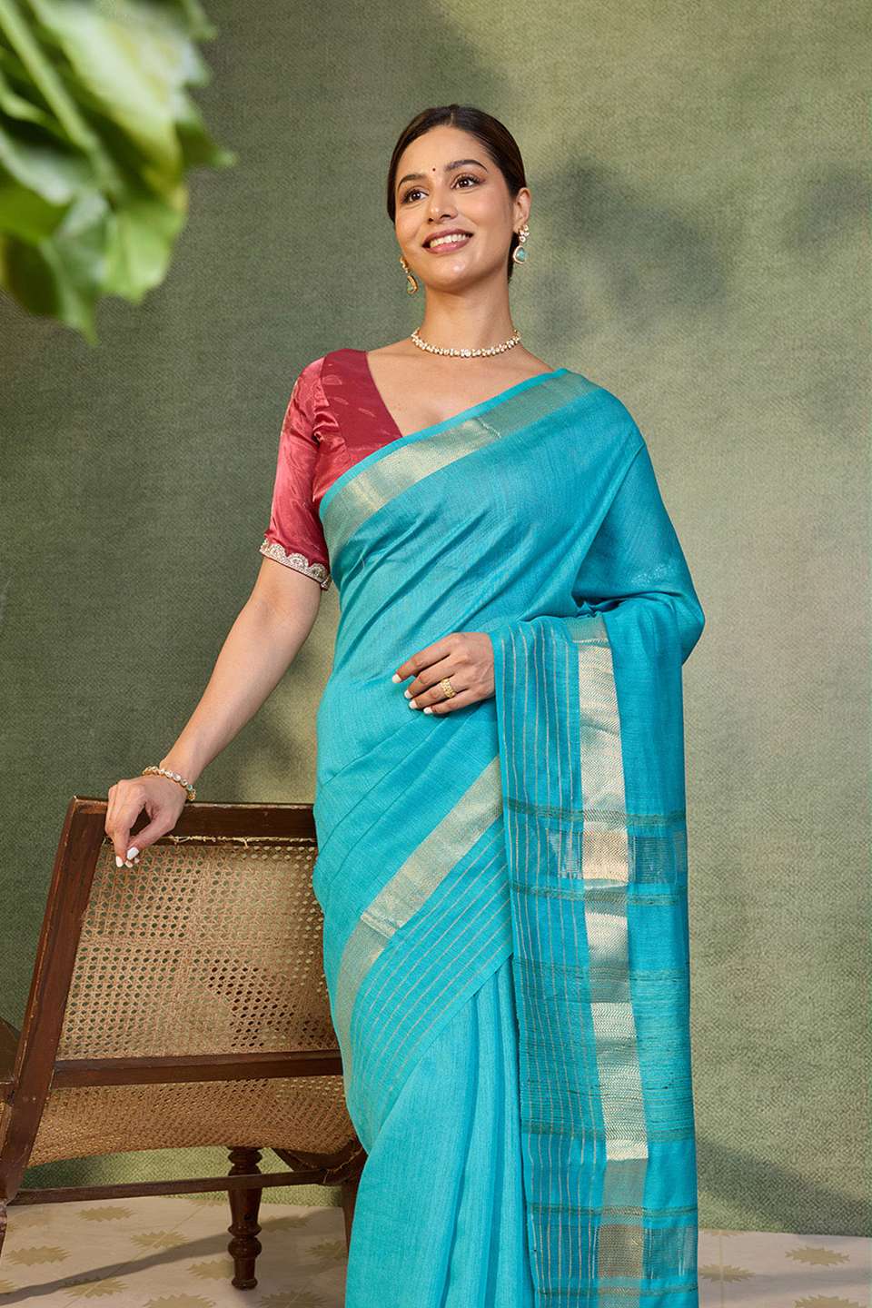 Light Blue Bhagalpur Woven Pure Silk Saree