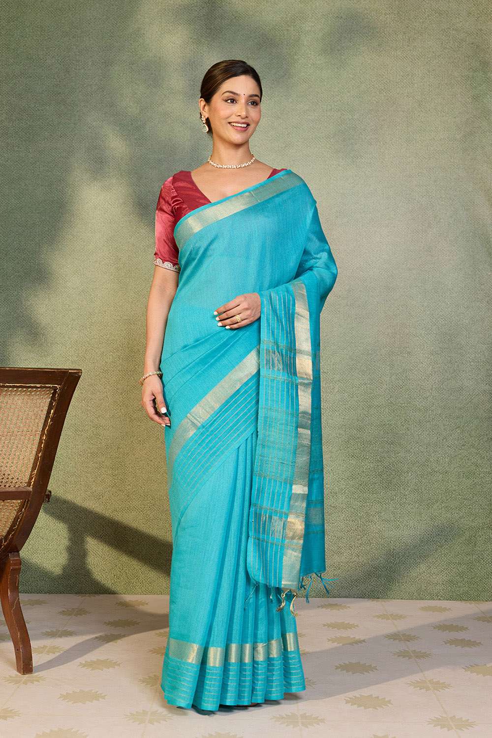 Light Blue Bhagalpur Woven Pure Silk Saree image number null