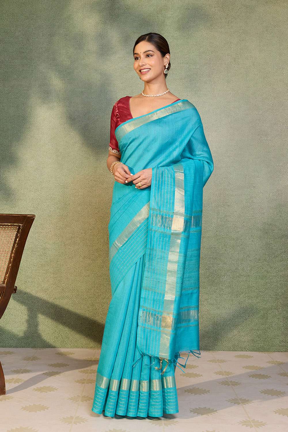 Light Blue Bhagalpur Woven Pure Silk Saree image number null