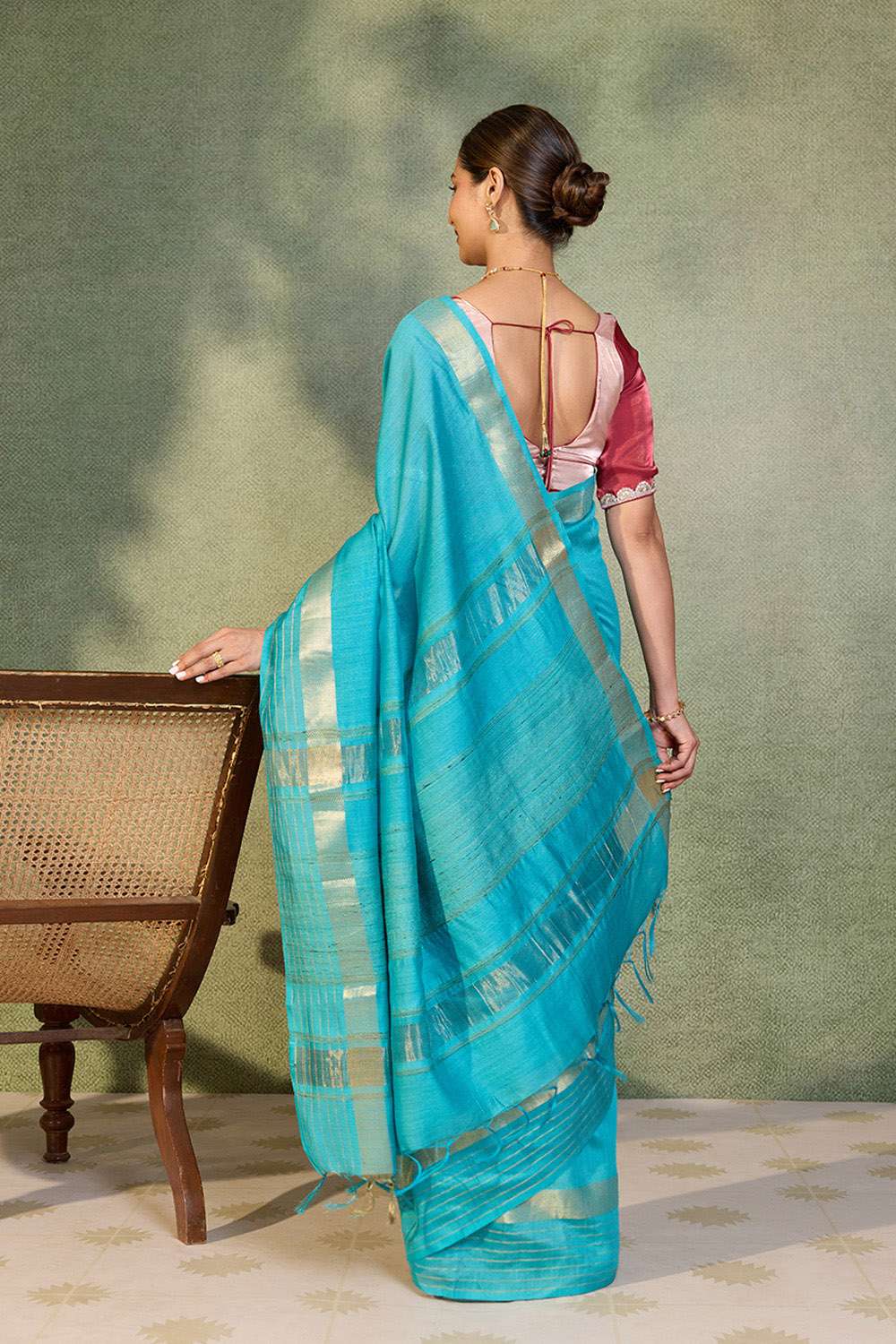 Light Blue Bhagalpur Woven Pure Silk Saree image number null