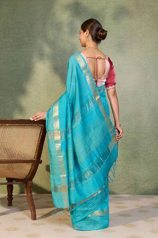 Light Blue Bhagalpur Woven Pure Silk Saree thumbnail image number null