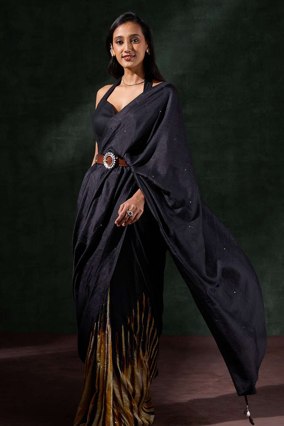 Black Bengal Silk Hand Painted Saree