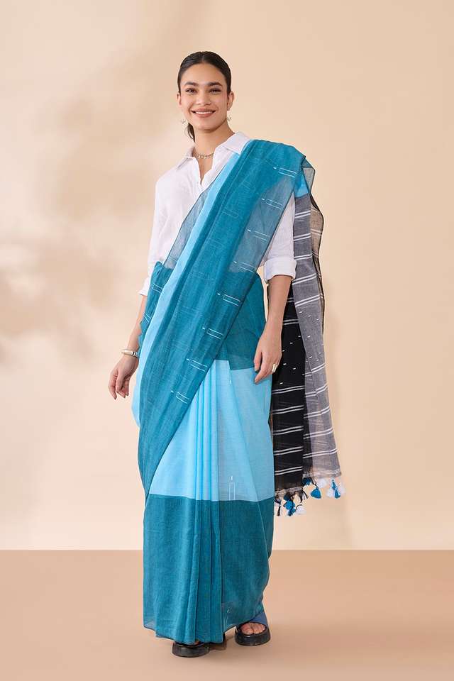 Blue Bengal Pure Cotton Jamdani Saree thumbnail image number null