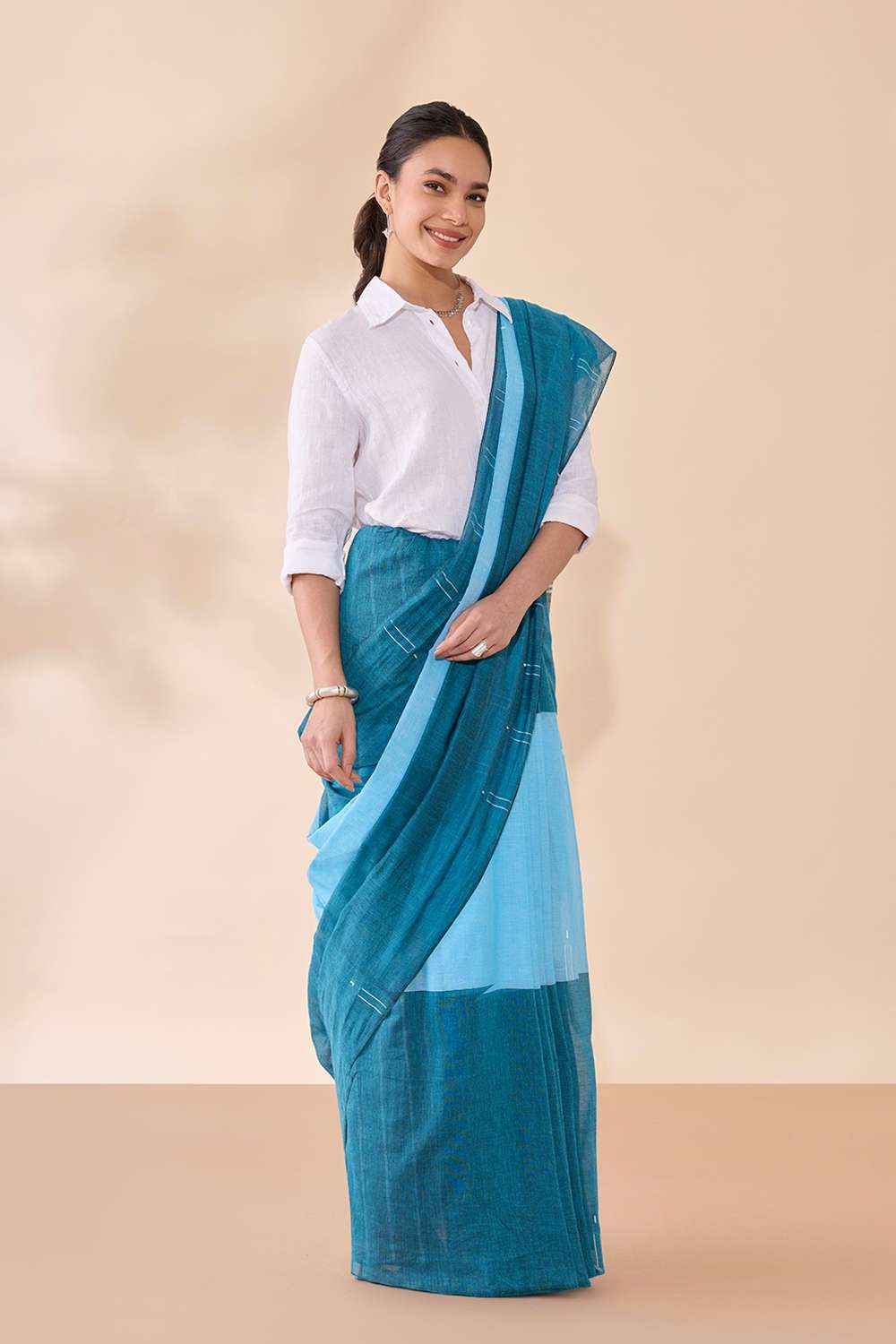 Blue Bengal Pure Cotton Jamdani Saree image number null