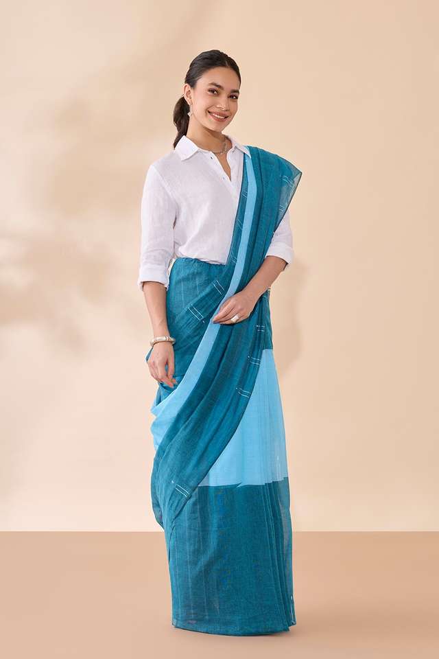 Blue Bengal Pure Cotton Jamdani Saree thumbnail image number null