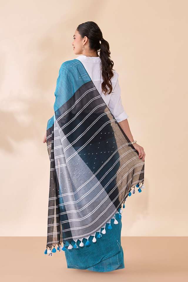 Blue Bengal Pure Cotton Jamdani Saree thumbnail image number null