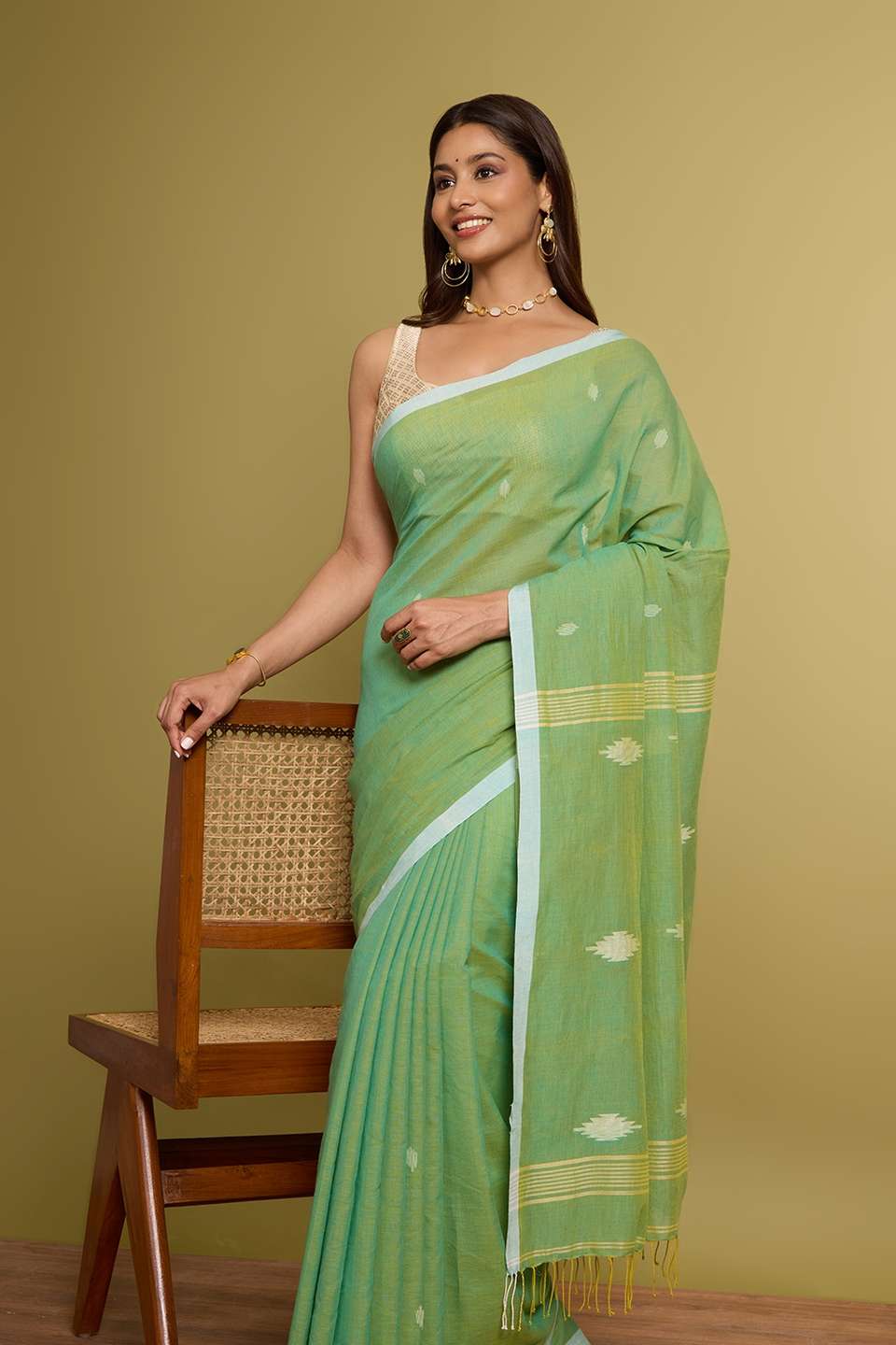 Green Pure Cotton Jamdani Saree