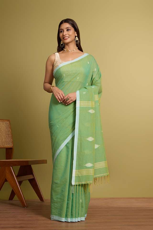 Green Pure Cotton Jamdani Saree thumbnail image number null