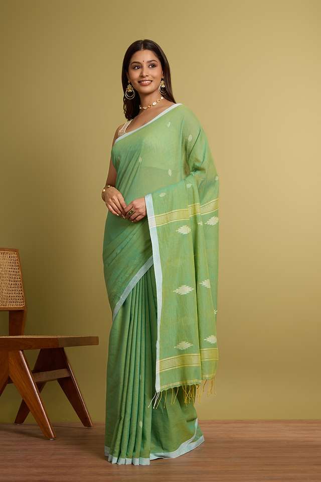 Green Pure Cotton Jamdani Saree thumbnail image number null