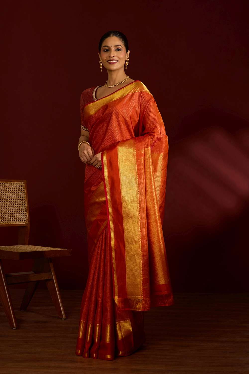 Dark Orange Pure Silk Woven Kanjivaram Saree image number null